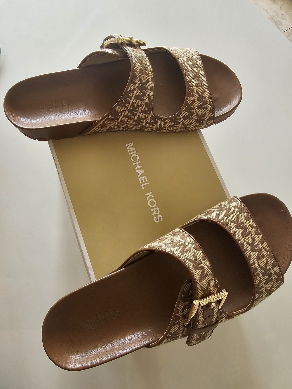 Michael Kors Women's Tan Logo Slide Sandals